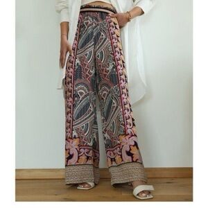 Anthropology Maeve Black and Pink Wide Leg Pants